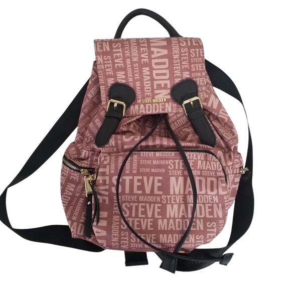 Steve Madden Branded Satin Drawstring Backpack Blush Pink - Picture 1 of 14